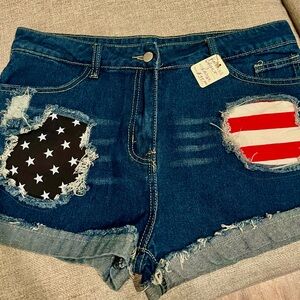 d. jeans Blue and Black Distressed Jean Shorts